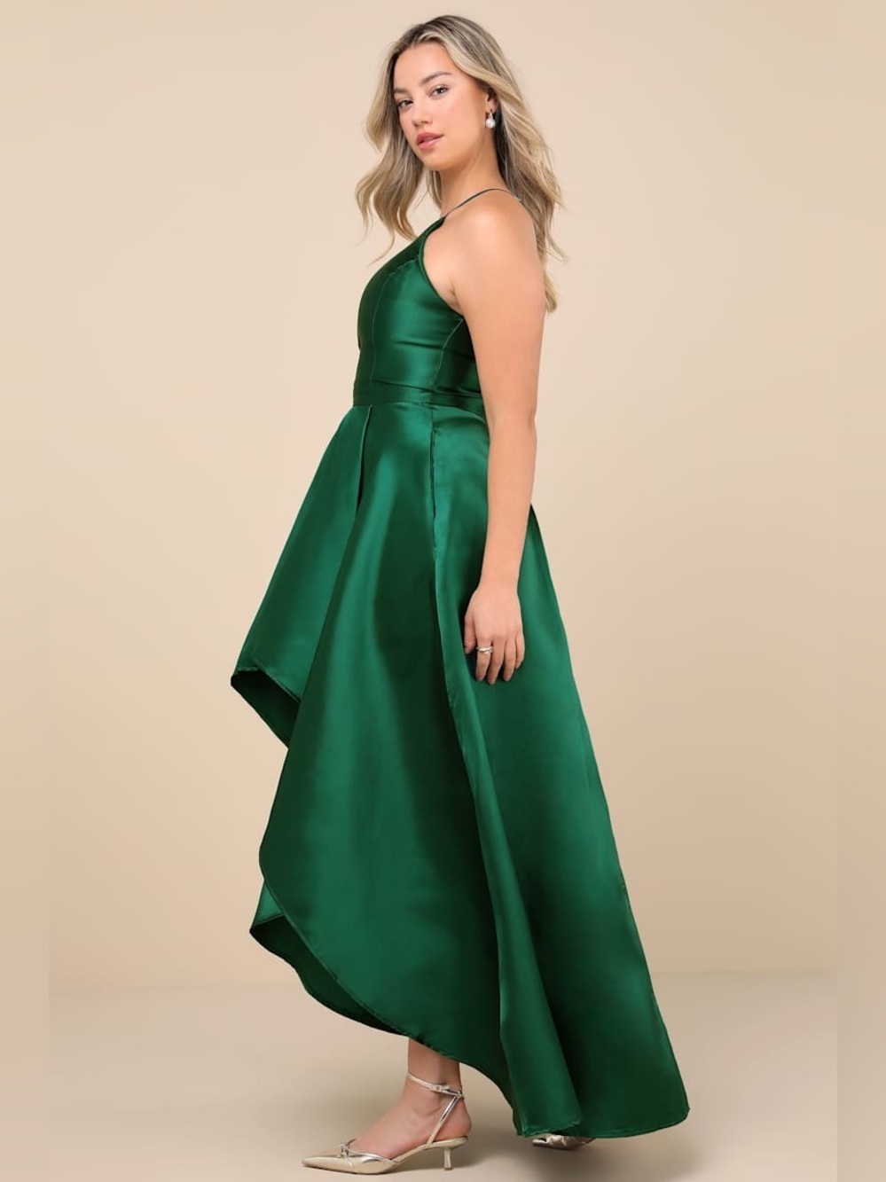 Lulus Broadway Show Emerald Green High-Low Gown - Picture 6 of 9